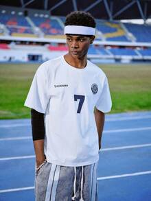 EVRINFINITE 男士休闲时尚街头标语印花落肩宽松透气短袖T恤，夏季，夏季足球服 - 白色 - 查看 1