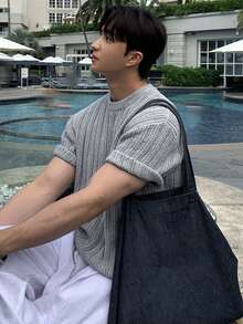 DAZY Men's Short Sleeve Ribbed Knit Top In Grey, Summer - Grey - View 3