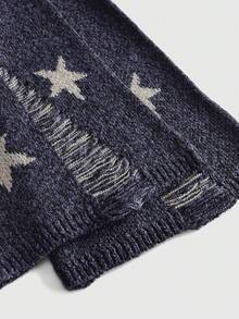 ROMWE Hippie 大码神秘女巫占星术露肩毛衣 - 寶藍色 - 查看 2