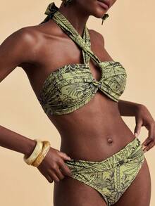 Travachic Women's All-Over Print Halter Neck Backless Bikini Set - Multicolor - View 6