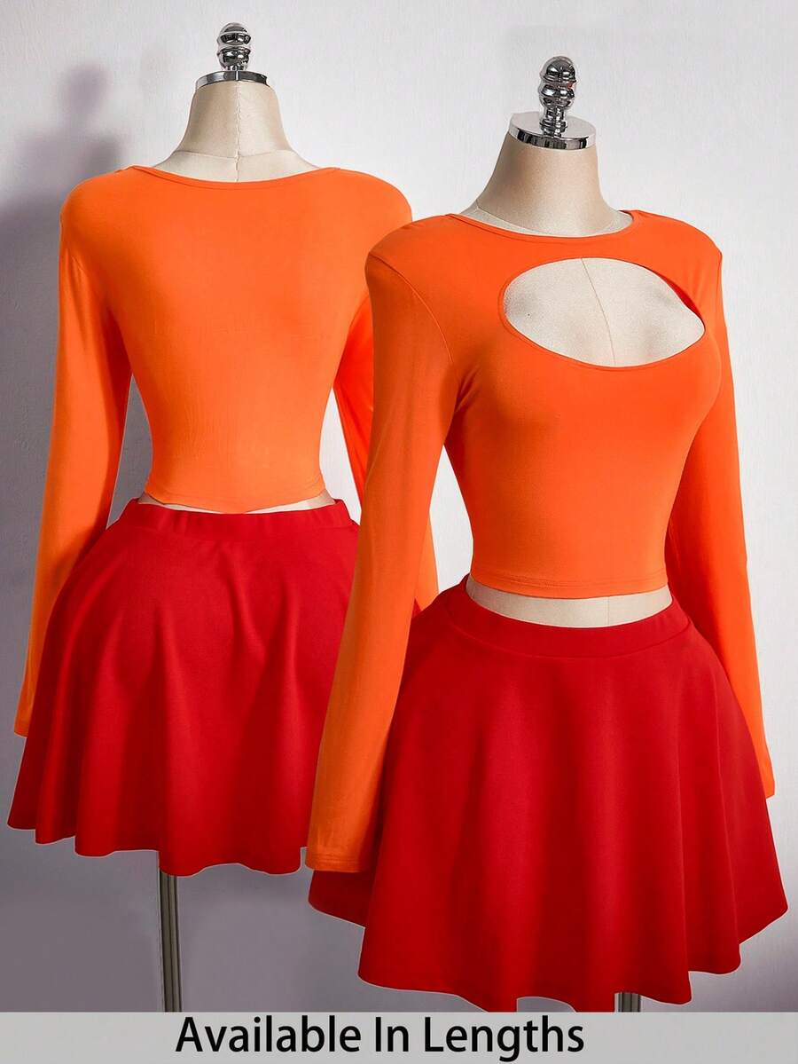 SHEIN PETITE CURVE 大码女装两件套性感休闲时尚百搭T恤和迷你裙套装 - 彩色 - 查看 1