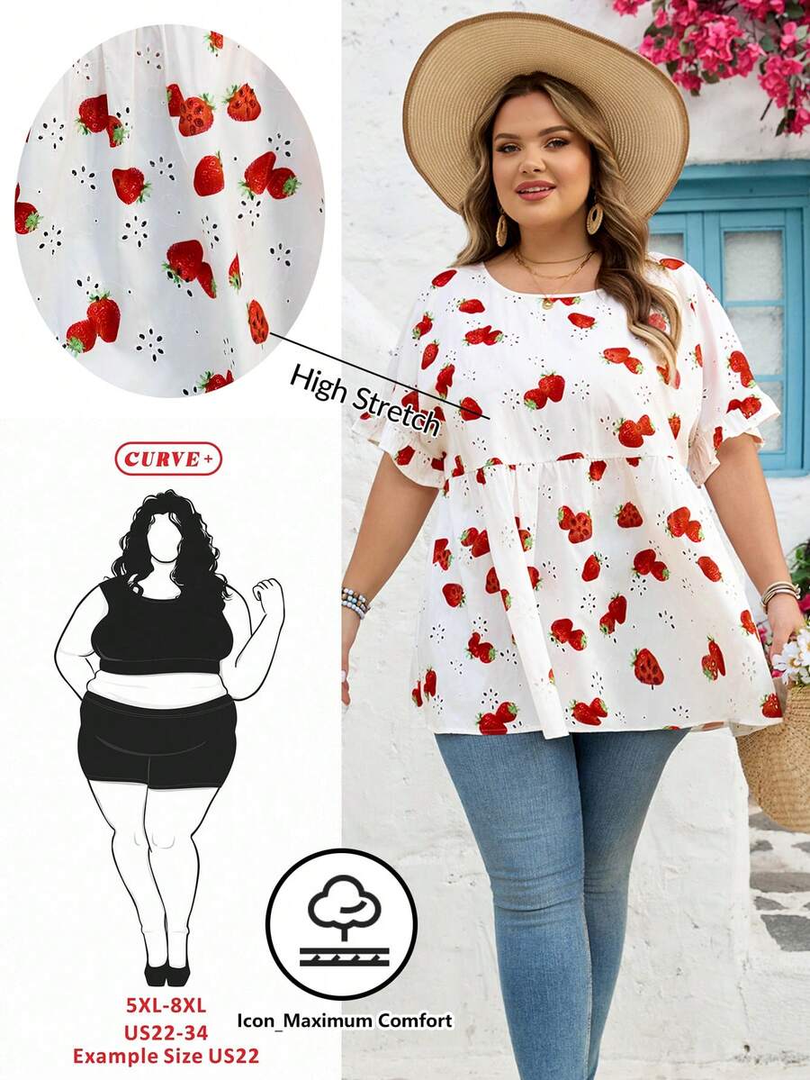 SHEIN CURVE+ Curve 加大码 US22 音乐节、海滨度假、波西米亚风 CURVE PLUS // 夏季波西米亚风撞色印花衬衫 - 白色 - 查看 1