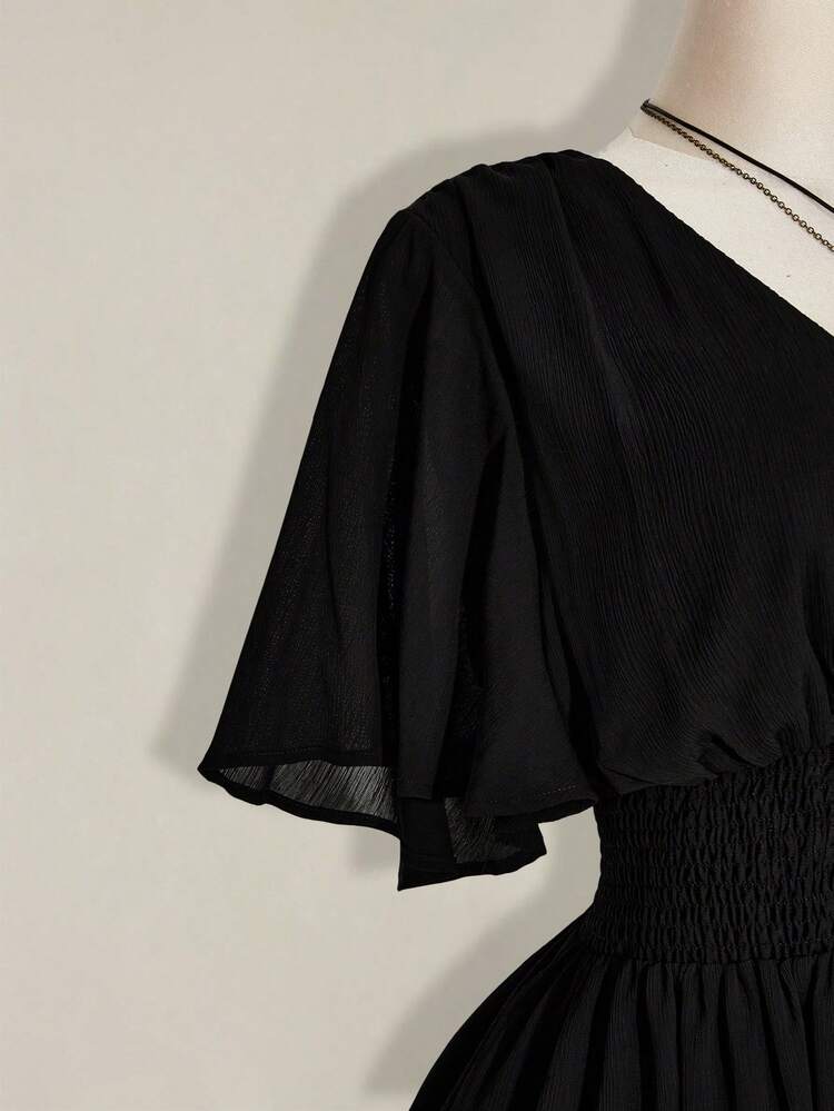 SHEIN ICON Vestido línea A con cuello en V y volantes en el bajo, adecuado para playa, vacaciones, estilo bohemio, hippie, Y2K, verano, Día de San Valentín, elegante para citas - Multicolor - Añade 7