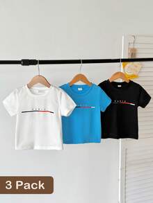 SHEIN 3pcs Toddler Casual Dinosaur Pattern Knit Set, Short Sleeve T-Shirt, Spring/Summer - Multicolor - View 3