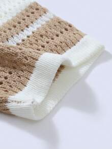 Manfinity LEGND 男士休闲撞色条纹镂空针织上衣，春夏款 - 卡其色 - 查看 4