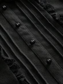 ROMWE Kawaii 甜美女孩二合一花瓣袖黑白女式衬衫 - 黑色 - 查看 4