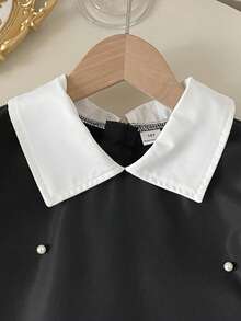 Đầm bé gái ngọt ngào và thời trang, thanh lịch, chất liệu vải dệt với gấu váy xếp ly, cổ áo và tay áo phồng, thích hợp cho kỳ nghỉ, dạo phố, tiệc tùng và các dịp khác. - màu đen - Xem 4