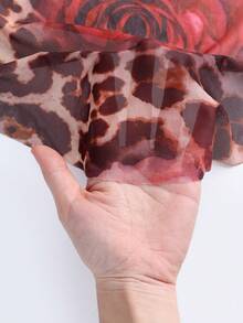 SOLERSUN Women's Elegant Sexy Rose Leopard Print Mesh Fabric Drape Neck Ruched Mesh Long Sleeve T-Shirt,Perfect For Valentine's Day Dating - Red - View 7