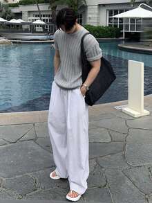 DAZY Men's Short Sleeve Ribbed Knit Top In Grey, Summer - Grey - View 6