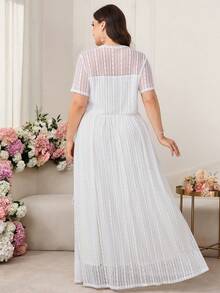 Reflora Đầm nữ cỡ lớn, đầm midi/maxi ren hoa tay ngắn thanh lịch màu trắng lãng mạn mùa xuân/hè. - trắng - Xem 3