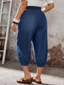 EMERY ROSE 大码休闲蓝色纽扣装饰牛仔裤 - 藍色 - 查看 3