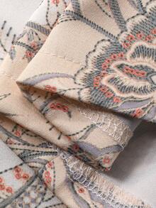 DAZY 女士休闲印花立领抽绳衬衫和阔腿裤两件套，春季 - 杏色 - 查看 11