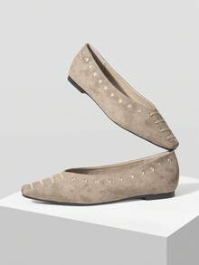 Mnmlis Women's Front Lace-Up Flat Casual Shoes - Khaki - View 6