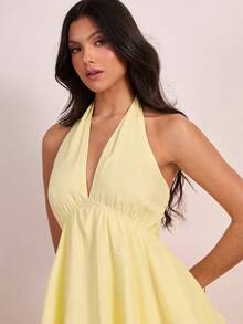 Enchnt V领露背系带荷叶边下摆度假风女装 - 黃色 - 查看 4