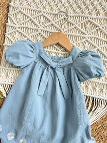 SHEIN Đầm ngắn tay in hoa thanh lịch cho bé gái, màu xanh dương - Màu xanh lam - Xem 5