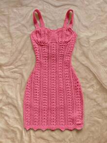 Soleia 女士度假针织纹理面料海洋贝壳迷你连衣裙，性感派对约会海滩度假夏季装扮，适合度假约会、下午茶、婚礼季、海滩邮轮度假、城市自驾游度假、波西米亚风度假、音乐节等场合。 - 粉色 - 查看 5