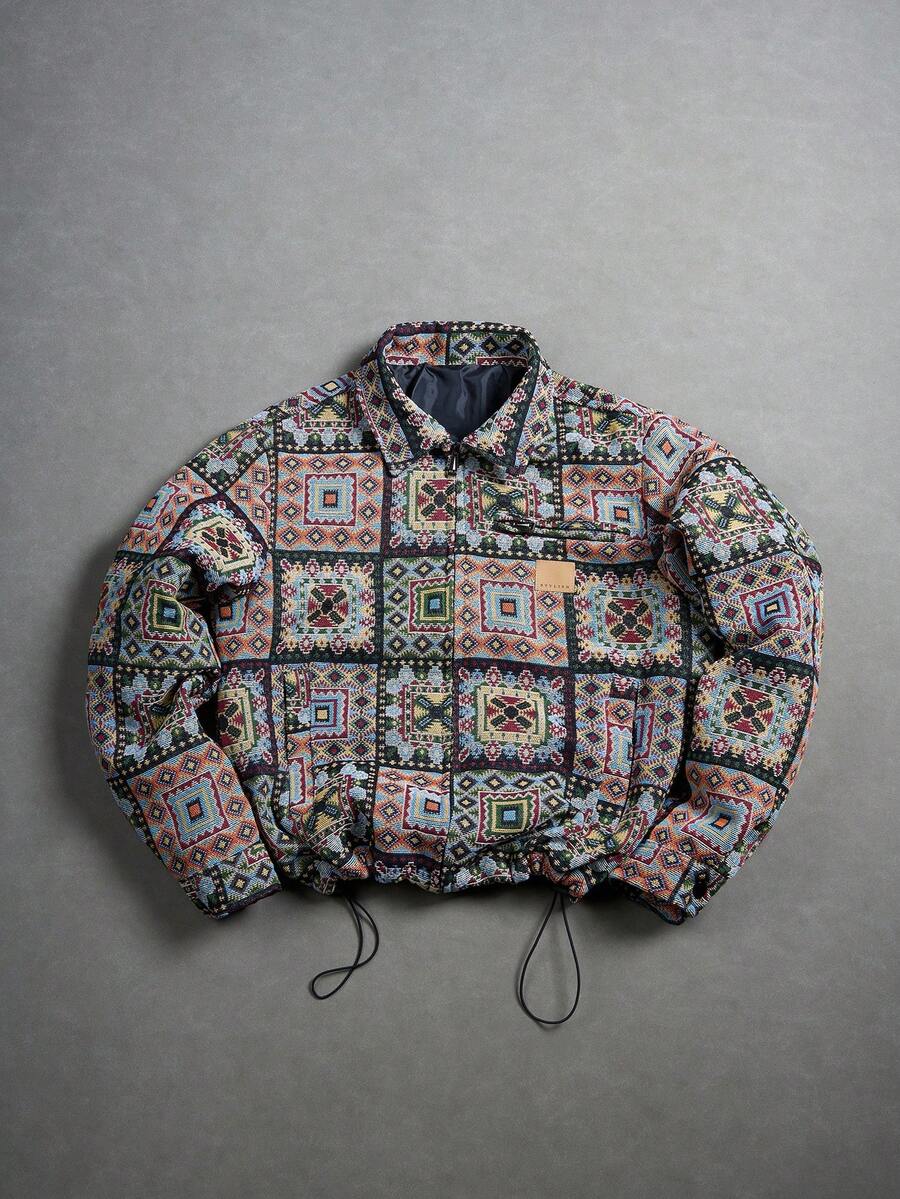 PAVTROS Chaqueta con cremallera y cuello de jacquard con diseño geométrico tejido para hombre - Multicolor - Ver 1