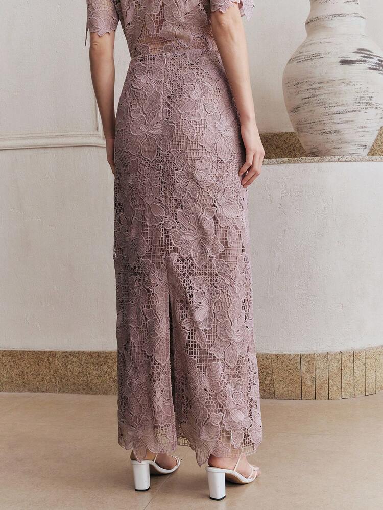 Women's Elegant Sexy Hollow-Out Floral Lace Skirt Lace Maxi Dress