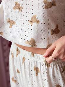 Bonmuse 两件套女士圆领长袖上衣+松紧腰裤睡衣套装 - 白色 - 查看 8