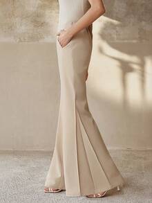 Anewsta Quần nữ mùa xuân/hè màu mơ mới, đa năng, ôm dáng, kiểu dáng retro, ống loe nhỏ, có túi, thích hợp đi làm. - Màu Khaki - Xem 3