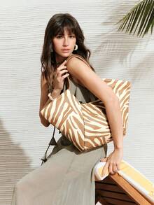 SHECARRY BOLSO DE TELA CON ESTAMPADO TOTAL PARA MUJER, ADECUADO PARA USO CASUAL Y DE VACACIONES - Multicolor - Ver 6