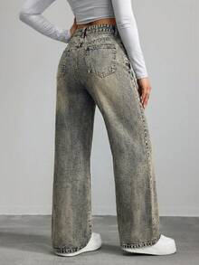 ICON Pantalones vaqueros para mujer de pierna ancha y ajuste holgado con bolsillos para uso diario - Lavado ligero 2 - Ver 2