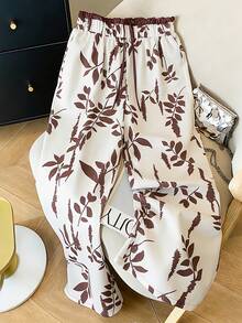 GlowEve 复古美式度假风印花宽松阔腿休闲裤，夏季设计松紧腰长裤 - 彩色 - 查看 1