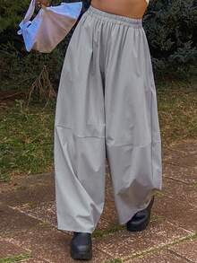 Livesso Women's Casual Commuting Fashion Street Loose Elastic Waist Wide Leg Pants - Grey - View 6