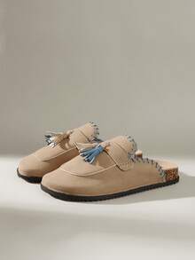 Solecia Women Casual Versatile Commute Fringe Decor Open-Toe Flats - Khaki - View 6