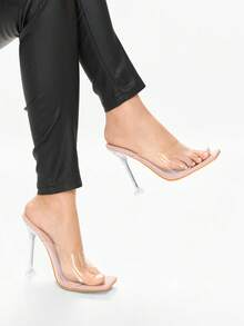 Glitzique 女士透气透明高跟派对性感一脚蹬高跟穆勒凉鞋夏季 - 無色 - 查看 3