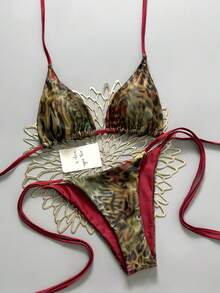 Swim Vcay 2026春夏两件套女士性感豹纹吊带露背侧系带比基尼套装 - 彩色 - 查看 1