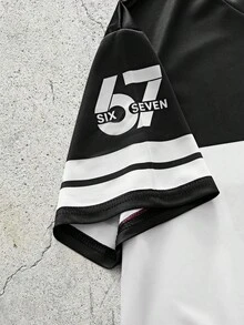 EVRINFINITE 2件組男士「67」數位圖案T恤與短褲套裝，運動風夏季休閒寬鬆穿搭 - 彩色 - 查看 6
