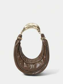 Ladies Vintage Casual Glass Ball Chain Element Handbag With Exquisite Hardware Handle For Commuting And Vacation - Brown - View 2
