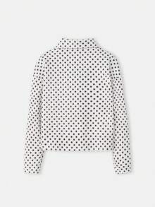 lacRébo White Polka Dot Zip Up Sweatshirt, Long Sleeve Polka Dot Top Going Out Chic Fitness Sweatshirt Spring Summer Cosy - Black and White - View 8