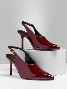 SHUZIA Eleganta pumps i läder med spetsigt tå och bakre rem för kvinnor - Bourgogne - Visa 8