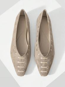 Mnmlis Women's Front Lace-Up Flat Casual Shoes - Khaki - View 1