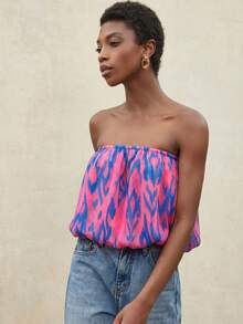 Aveloria Modichic Áo croptop dáng suông bằng chiffon vàng, kiểu dáng nghỉ dưỡng biển mùa Xuân/Hè mới dành cho nữ, in họa tiết tranh sơn dầu. - Hồng - Xem 5