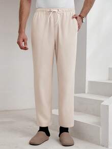 Manfinity Homme Men's Solid Color Drawstring Waist Pocket Tapered Casual Pants Beige Pants For Men Cream Joggers Men Men Drawstring Pants Men's Linen Bottoms Cream Pants Men Summeroutfit Mens Beige Pants Mens Textured Pants Mens Sweatpants Drawstring Lounge Pants Men Mens Cream Colored Pants Mens Casual Trousers Working Trousers Men Mens Relaxed Fit Pants Mens Summer Pants Pants For Men Casual Mens Regular Fit Pants Mens Draw-String Pants - Apricot - View 4