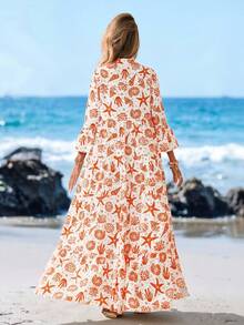 Sylviya Vestido casual de mujer con estampado de vacaciones marinas - Multicolor - Ver 2