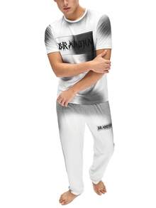 Rest Era Men's Casual Pajama Set With Zebra Print Short Sleeve T-Shirt And Long Pants - White - View 7