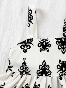 SHEIN 女婴可爱碎花无袖连衣裙，夏季 - 杏色 - 查看 5