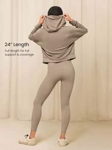 GLOWMODE 24" FeatherFit™ High-Rise Side Pocket Leggings Gym Fall Winter - Khaki - View 2