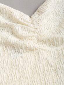 Sweetra Spring & Summer Sweet Girl Textured Camisole Tie-Up Jacquard Fabric Pleated Bustier Patchwork Double-Layer Ruffle Hem Women White Dress - Yellow - View 5