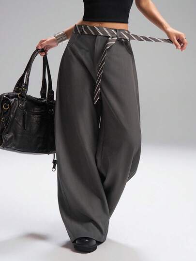 Muchica 2026Plus Size Solid Color Casual PantsTo School, Streetwear, Y2K Clothes,Vacation