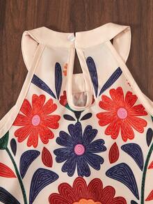 Sparklyn 女童沙滩度假基本款吊带上衣+宽松七分裤 编织花卉两件套 - 彩色 - 查看 5