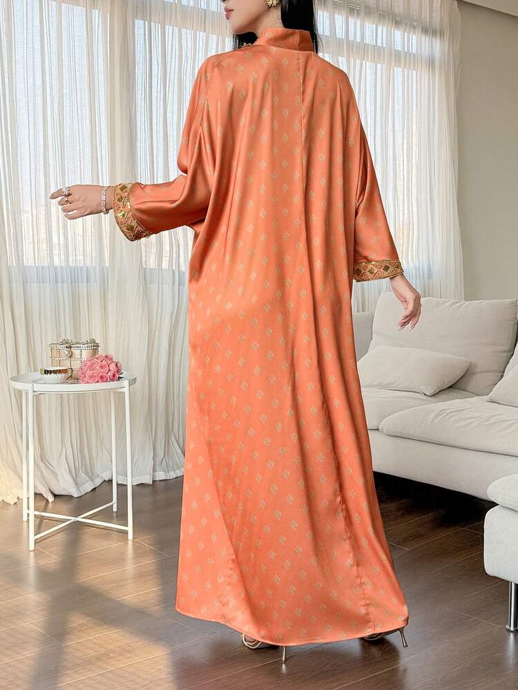 Floral Patchwork Ruffle Waist Loose 3/4 Sleeve Elegant Party Dress For Women, Summer Sundress