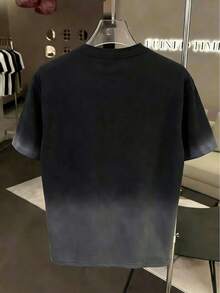 Manfinity Dauomo Men's Casual Fashion Street Ombre Washed Rhinestone Rivet Decor Short Sleeve T-Shirt, Summer - Black - View 2