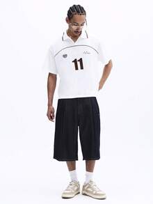 SUMWON Men's Casual Polo Shirt With Number Print Short Sleeve Collared Tee Box Fit Button Placket Top - White - View 3