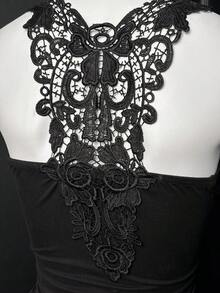 EgrlEra 女士哥特式圆形戒指细节蕾丝拼接吊带背心，夏季 - 黑色 - 查看 1