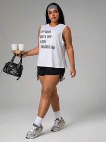 Rhythm Era Women's Sleeveless Loose Fit Letter Print Yoga Fitness Gym Workout Tank Top - White - View 7